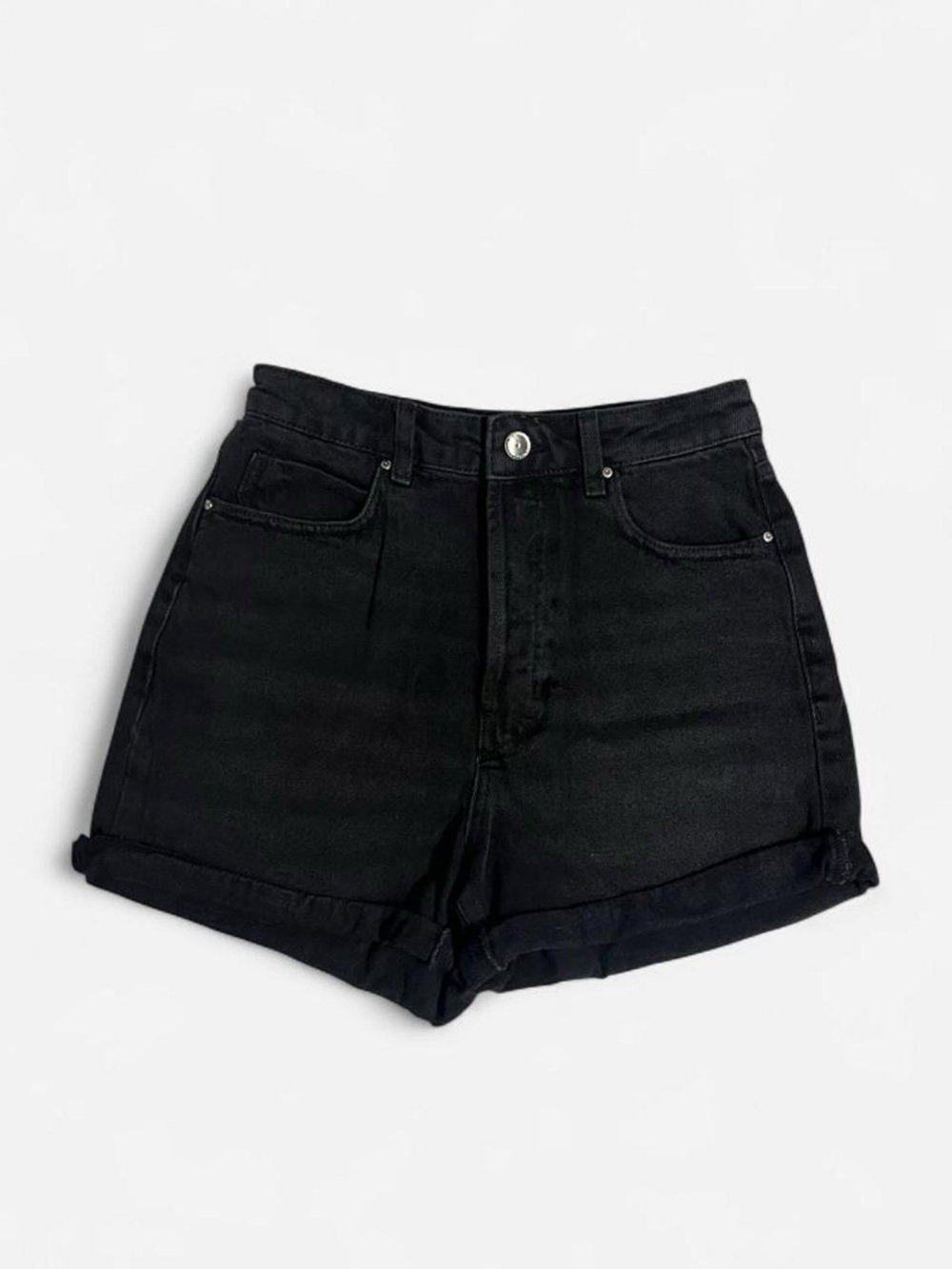Zara Black High-Rise Rolled Hem Denim Shorts